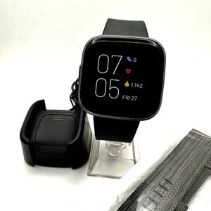 Fitbit Versa 2 Smartwatch Black FB507 Heart Rate Sleep GPS S & L Band Tested